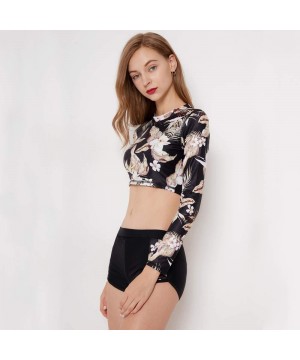 Women Long Sleeve Boyshort Rashguard Swimwear Surfing Athletic Fashion Two Piece Swimsuit Bathing Suit - 4 - CE18QCEEYZL $18....