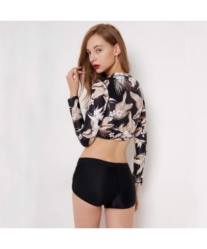 Women Long Sleeve Boyshort Rashguard Swimwear Surfing Athletic Fashion Two Piece Swimsuit Bathing Suit - 4 - CE18QCEEYZL $18....