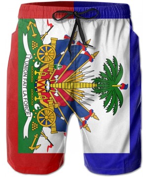 Classic Men's Swim Trunks Beach Shorts with Pockets (Halloween Funny Skull Black) - Haiti Flag - C118WDIYMRI $20.08-Board Shorts