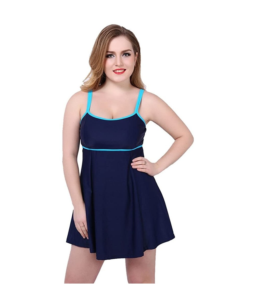 Women's Plus Swimdress & Boyshorts Floral Swimdress Bathing Suit - A-blue - CB12FUJRN4X $25.29-Racing