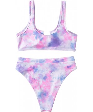 Women Cutout Cheeky High Waisted Tie Dye Sporty 2 Piece Bikini - Pink - CU198W89WEU $22.93-Sets