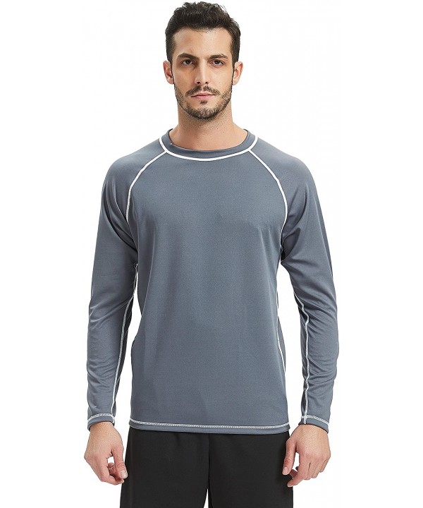 Men's UPF 50+ Easy Long Sleeve Rashguard Sun Protection Outdoor Running Performance - Grey - CI18ENLH6MX $11.87-Rash Guards