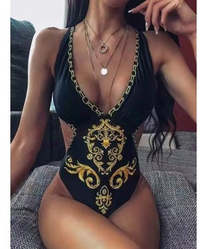 Vintage Floral One Piece Swimsuits Sexy Backless Hollow Out Bathing Suit Beachwear for Women - A - C91984ZLZHG $13.41-One-Pieces