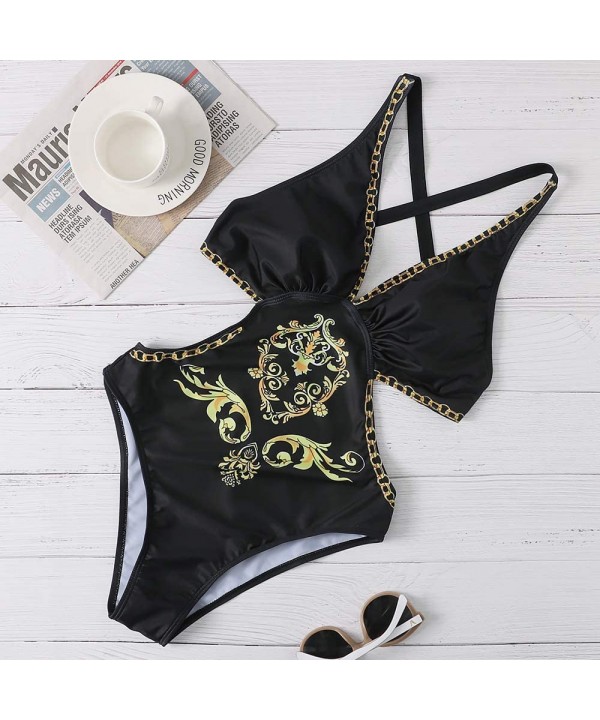 Vintage Floral One Piece Swimsuits Sexy Backless Hollow Out Bathing Suit Beachwear for Women - A - C91984ZLZHG $13.41-One-Pieces