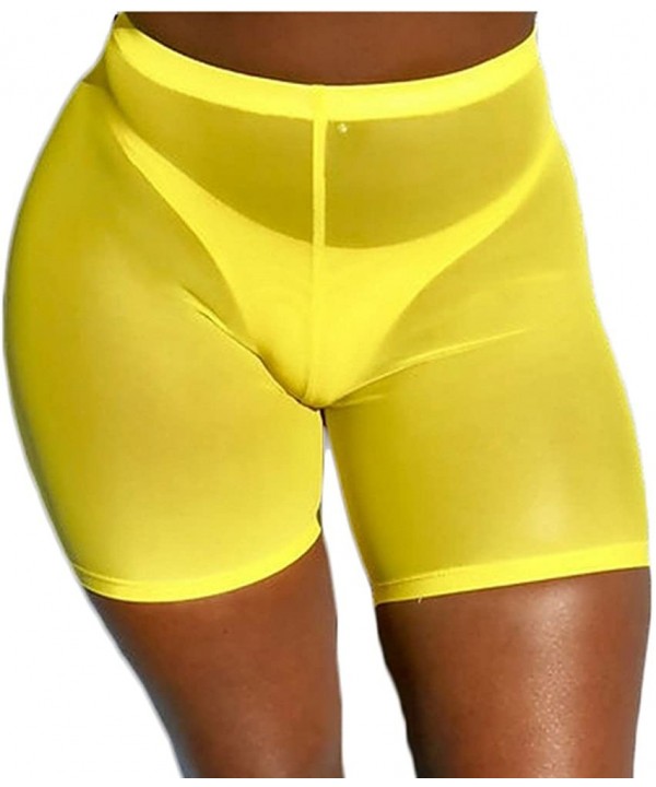 Women's See Through Mesh Swimwear Beach Cover up Shorts Pants Candy Color Bikini Bottom Cover-ups - Yellow - C918EQGH754 $9.9...