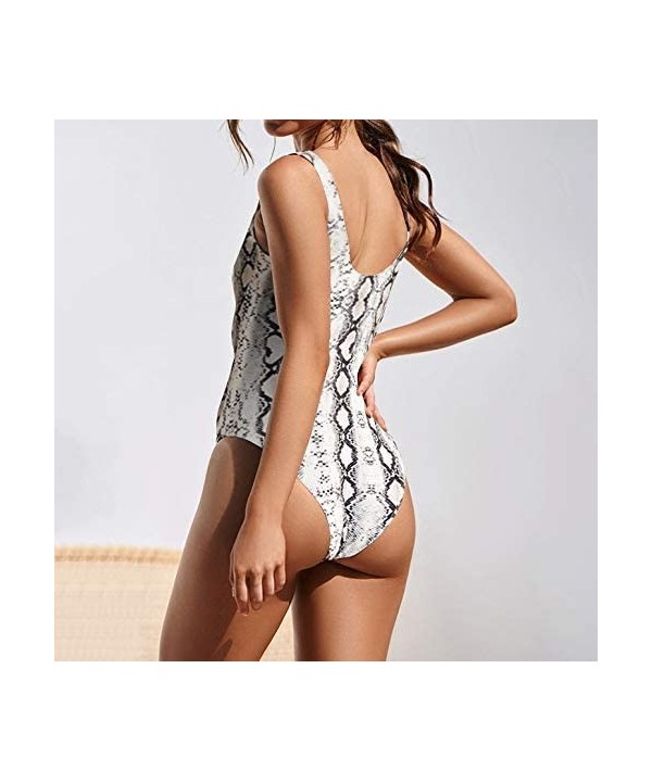 Women's Halter Straps Swimsuits Conservative Snakeskin Pattern Leopard Print One Piece Swimsuit Grey Snakeskin Pattern - C518...