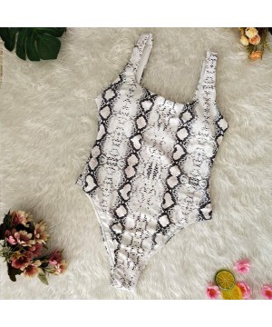 Women's Halter Straps Swimsuits Conservative Snakeskin Pattern Leopard Print One Piece Swimsuit Grey Snakeskin Pattern - C518...