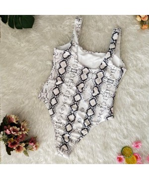 Women's Halter Straps Swimsuits Conservative Snakeskin Pattern Leopard Print One Piece Swimsuit Grey Snakeskin Pattern - C518...