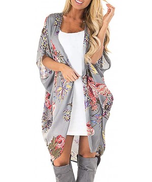 Kimono for Women Womens Half Sleeve Chiffon Cardigans Tops Summer Shawl Beach Cover Up Blouse Swimsuit Smock Gray - CN18T33NS...