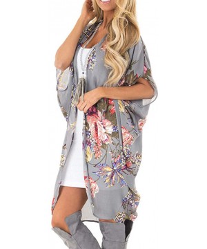 Kimono for Women Womens Half Sleeve Chiffon Cardigans Tops Summer Shawl Beach Cover Up Blouse Swimsuit Smock Gray - CN18T33NS...