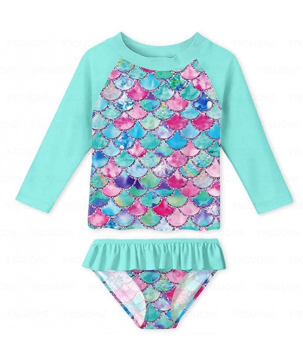 Girls Long Sleeve Rashguard Swimsuit Set Two Piece Beach Bikinki Swimwear Bathing Suits with UPF 50+ 2-8 Years - A Colorful M...