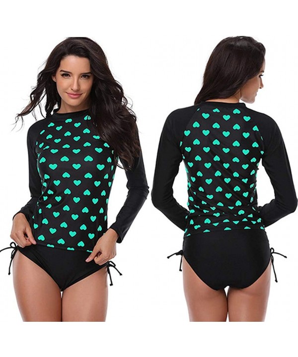 Women Long Sleeve Rash Guard UV UPF 50+ Sun Protection Love Printed Surfing Two Piece Swimsuit Wetsuit Tankini Green - CO18R3...