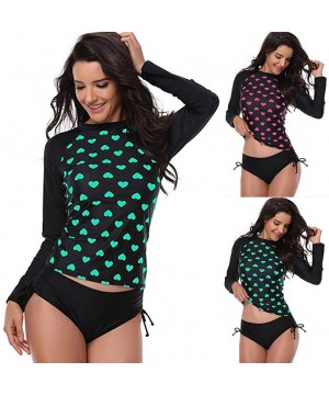 Women Long Sleeve Rash Guard UV UPF 50+ Sun Protection Love Printed Surfing Two Piece Swimsuit Wetsuit Tankini Green - CO18R3...