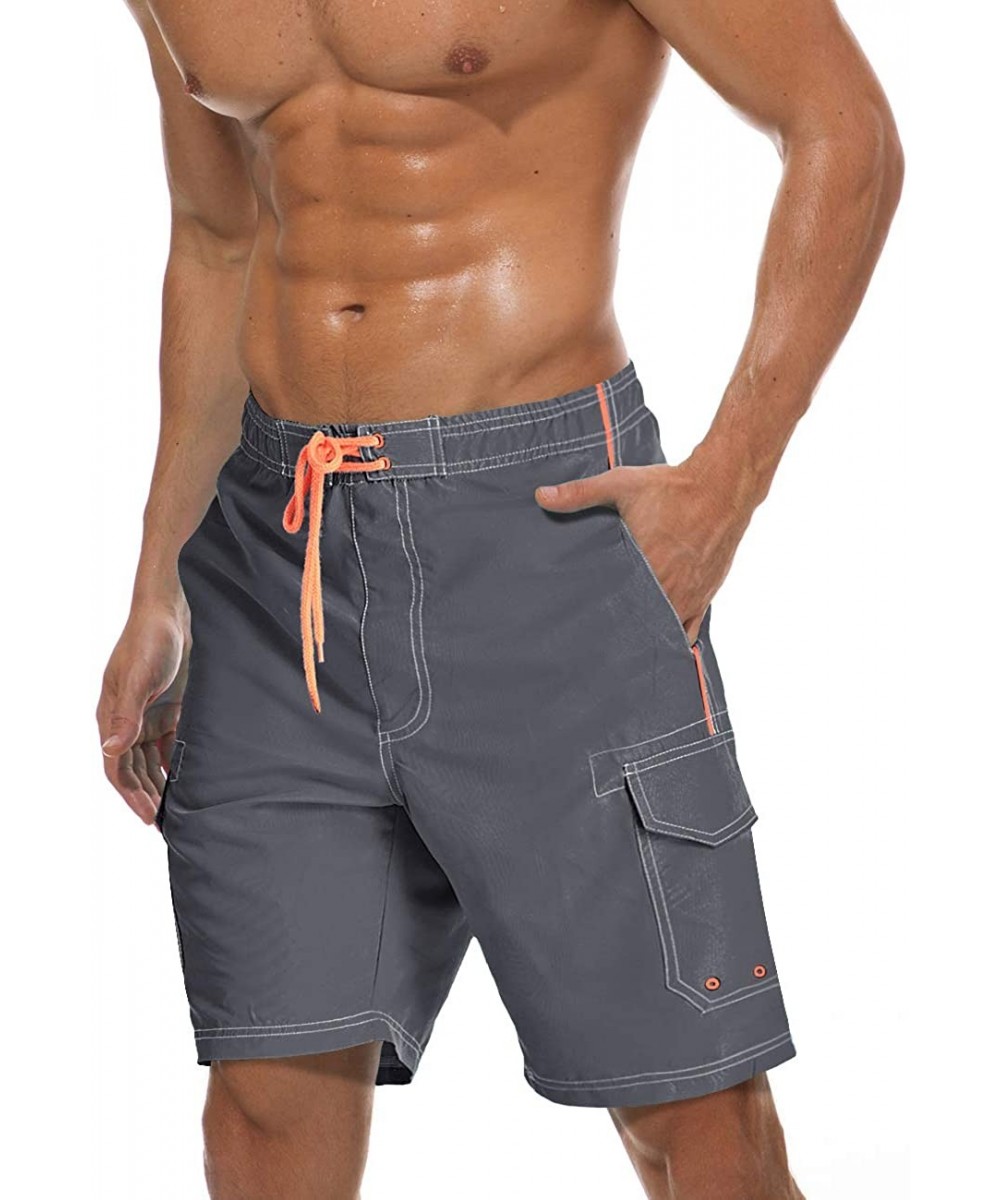 Men's Classic Fit Quick Dry Sports Shorts Lightweight Summer Beach Short with Pockets - Grey - CX18UD6I9ID $13.75-Board Shorts