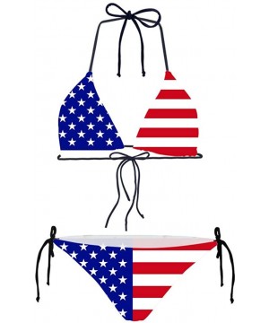 Womens Sexy Triangle Halter Bikini Set Two Piece with Tie Side Bottom Swimwear - Stars and Stripes - C118RYQ592G $23.58-Sets