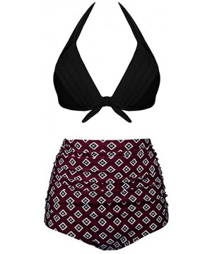 Women High Waist Bikinis Swimwear Swimuit Female Retro Beachewear Bikini Set - Winered -1 - CE18R0MTCD8 $12.55-Sets