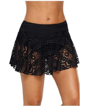 Womens Swim Skirt Lace Crochet Skort Swimdress Bikini Bottom - Black - CS195XQ7OTG $23.21-Tankinis