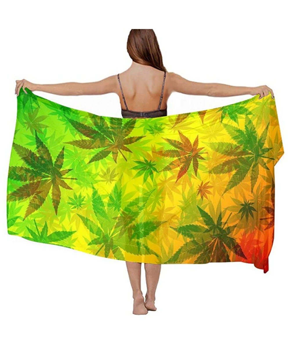 Women Luxury Chiffon Swimwear Cover Up- Oversize Beach Sarong Shawl Wrap - Rasta Marijuana Weed Leaves - C219C49MQKU $27.79-C...