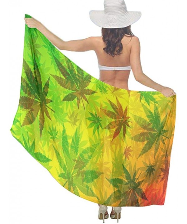 Women Luxury Chiffon Swimwear Cover Up- Oversize Beach Sarong Shawl Wrap - Rasta Marijuana Weed Leaves - C219C49MQKU $27.79-C...