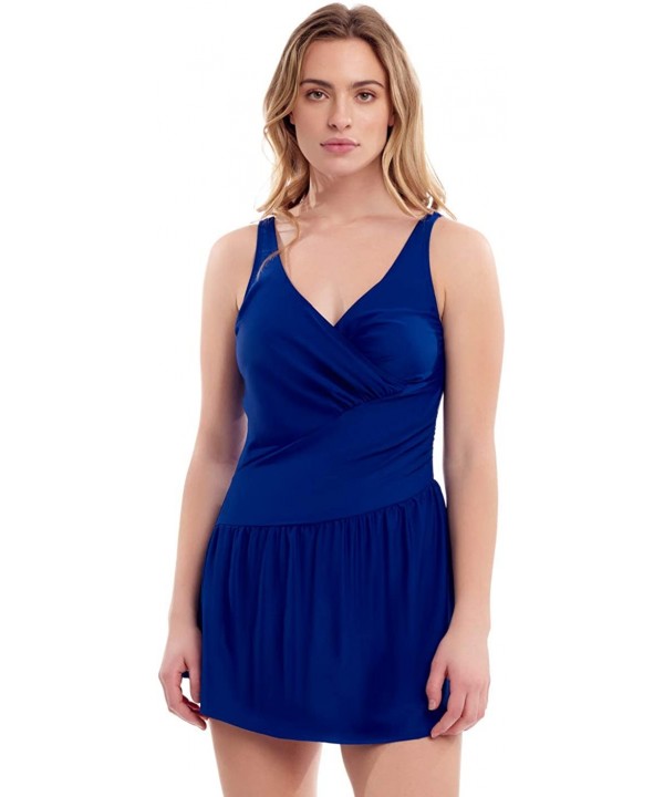 Women's Shelf Bra Tummy Control Swim Dress - Blue - CK195LNRRX7 $16.55-One-Pieces