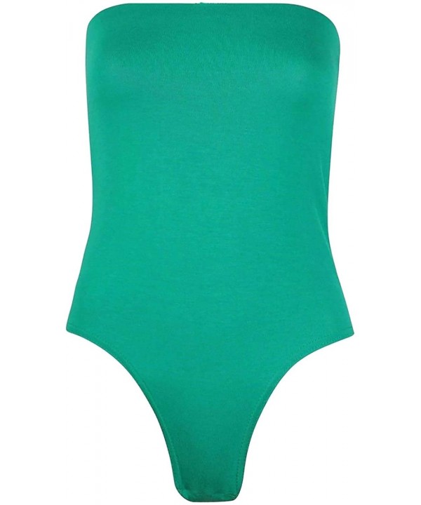 Womens Sleeveless Boob Tube Bandeau Bodysuit Ladies Plain Dance Wear Leotard Top Small/XX Large - Jade Green - CD18E49KQS7 $1...