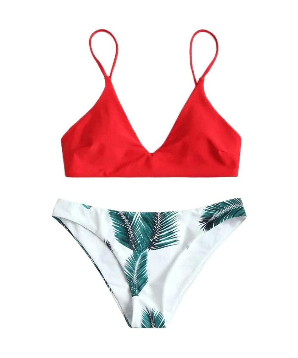 Womens Teen Girls Hawaiian 2 PC Bikini Set Strappy Bathing Suit Fashion Simple Cute Swimsuit Swimwear - Red - CI18UYHEXTT $15...