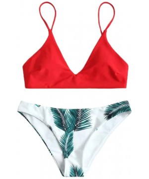 Womens Teen Girls Hawaiian 2 PC Bikini Set Strappy Bathing Suit Fashion Simple Cute Swimsuit Swimwear - Red - CI18UYHEXTT $15...