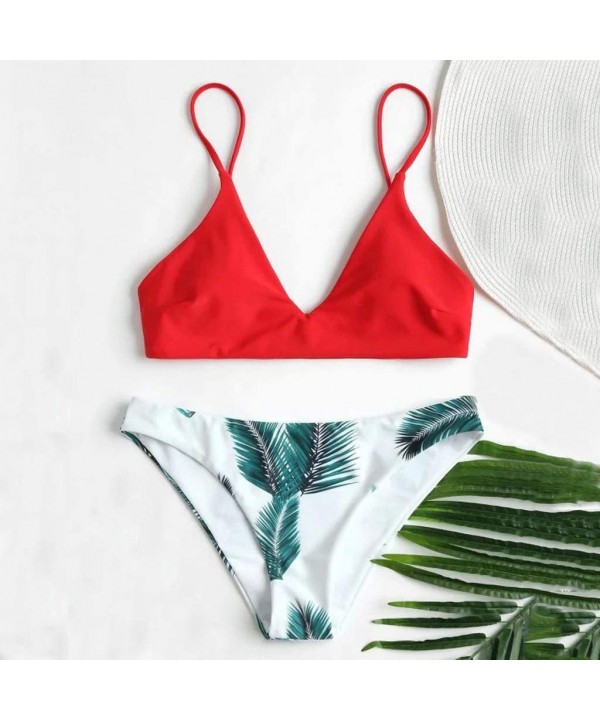 Womens Teen Girls Hawaiian 2 PC Bikini Set Strappy Bathing Suit Fashion Simple Cute Swimsuit Swimwear - Red - CI18UYHEXTT $15...