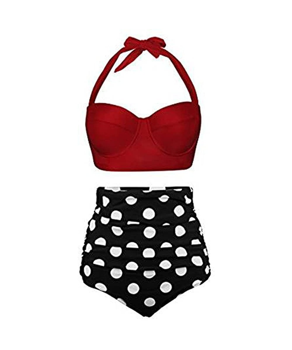 High Waisted Bikini-Tigiveme Women High Waist Bikinis Swimwear Swimuit Female Retro Beachewear Bikini Set L - Red - CM195UO0W...