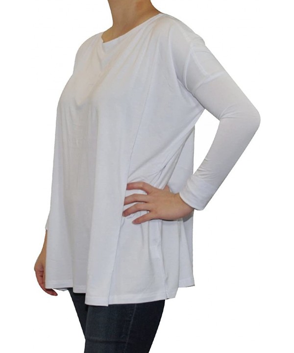 Women's Famous Long Sleeve Bamboo Top Loose Fit Bleach White L - White - CH11K6QNVNN $14.43-Sets