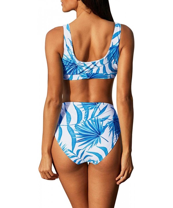 Women's High Waist Bikini Set Solid Color Bathing Suit Adjustable Strap Two Piece Swimwear Sport Bikini B sky Blue - CO18QHON...