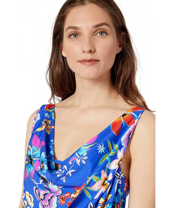 Athena Women's Cowl Neck Blouson One Piece Swimsuit with Tummy Control - Mexicana Floral Blue/Multi - CC18HMTLY9K $44.01-One-...