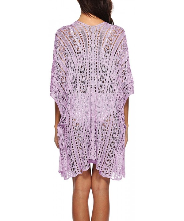 Women's Plus Size V-Neck Crochet Knitted Loose Tunic Swimsuit Cover Ups Swimwear Beach Dress - Lilac - C618OAU7OGE $20.76-Cov...