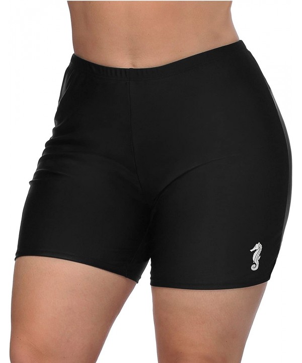 Women Plus Size Swim Shorts High Waist Swimsuit Bottoms Beach Boardshort - Black Seahorse Long - CK18GI8MHE5 $20.67-Board Shorts