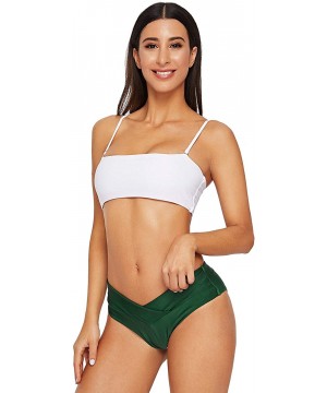 Women Boho 2 Pieces Off Shoulder Strapless Bandeau Push Up Top High Waist Bottoms Swimsuit Bikini Set Green M - CT194K7U5TU $...