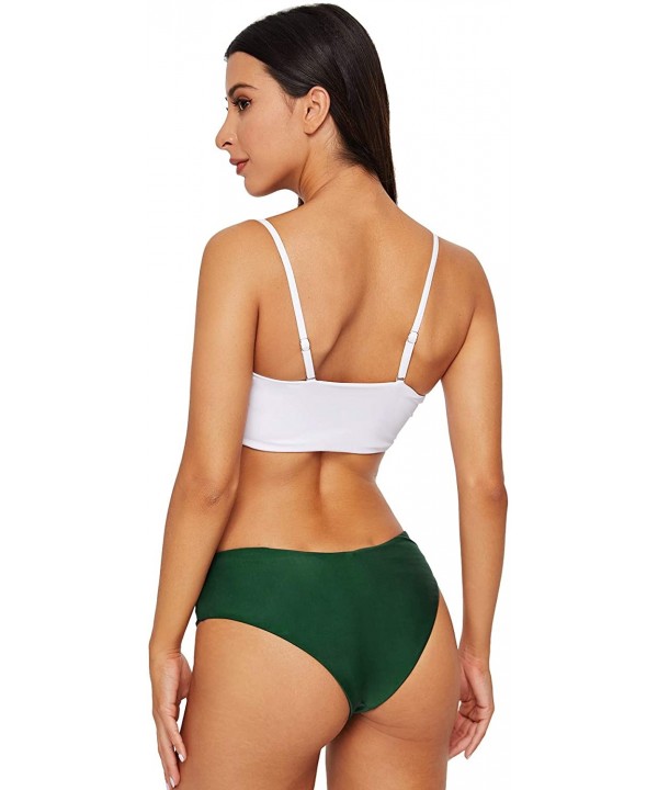 Women Boho 2 Pieces Off Shoulder Strapless Bandeau Push Up Top High Waist Bottoms Swimsuit Bikini Set Green M - CT194K7U5TU $...