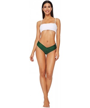 Women Boho 2 Pieces Off Shoulder Strapless Bandeau Push Up Top High Waist Bottoms Swimsuit Bikini Set Green M - CT194K7U5TU $...