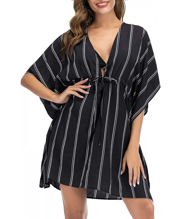 Swimsuit Cover Ups for Women Striped Beach Cover ups Casual Bathing Suit Cover Ups Women Swim Beachwear - Black - CD194K6OWW5...