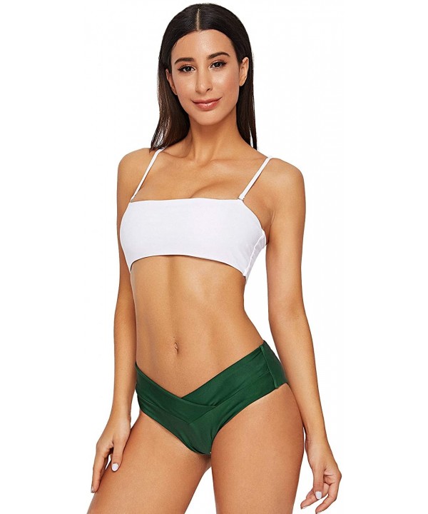 Women Boho 2 Pieces Off Shoulder Strapless Bandeau Push Up Top High Waist Bottoms Swimsuit Bikini Set Green M - CT194K7U5TU $...