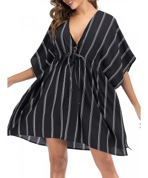 Swimsuit Cover Ups for Women Striped Beach Cover ups Casual Bathing Suit Cover Ups Women Swim Beachwear - Black - CD194K6OWW5...