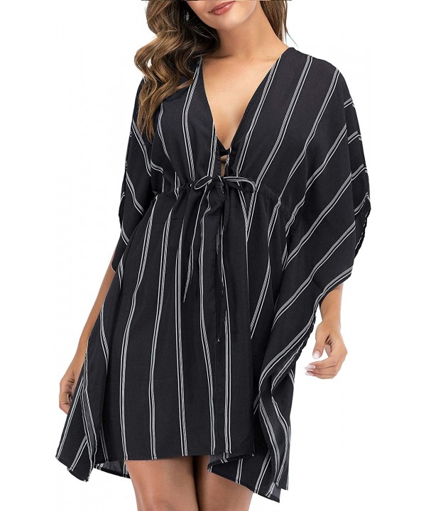 Swimsuit Cover Ups for Women Striped Beach Cover ups Casual Bathing Suit Cover Ups Women Swim Beachwear - Black - CD194K6OWW5...