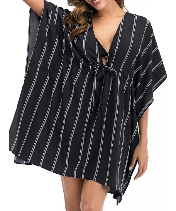 Swimsuit Cover Ups for Women Striped Beach Cover ups Casual Bathing Suit Cover Ups Women Swim Beachwear - Black - CD194K6OWW5...