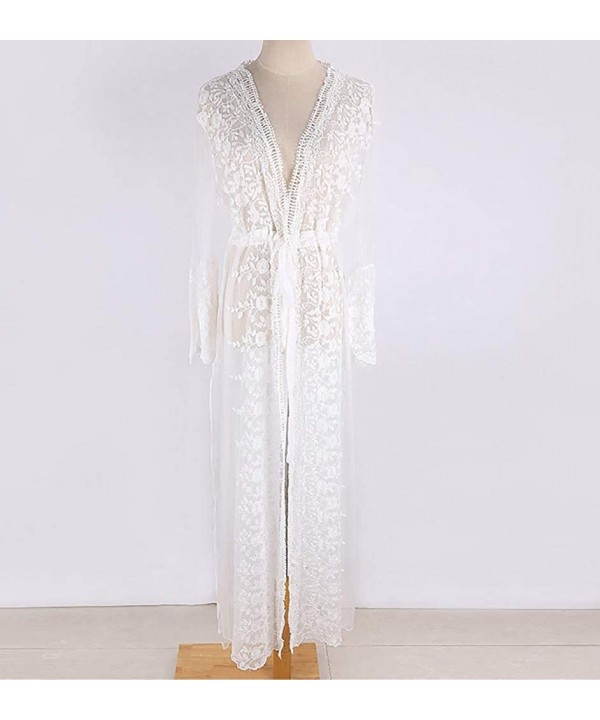 Women's Sheer Floral Lace Kimono Jacket Cardigan Robe Crochet Beach Dress Bikini Swimsuit Cover Up Swimwear White F - CW18AG6...