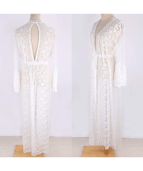 Women's Sheer Floral Lace Kimono Jacket Cardigan Robe Crochet Beach Dress Bikini Swimsuit Cover Up Swimwear White F - CW18AG6...