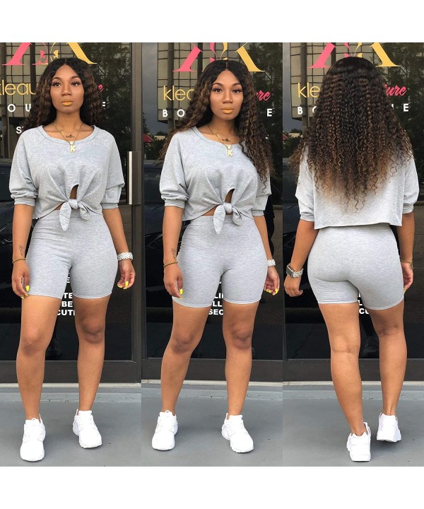 2 Piece Outfits for Women - Sexy Two Piece Sets Tie Front Crop Top + Skinny Pants Jumpsuits - Grey-1 - CF18UXNI3XS $27.72-Sets