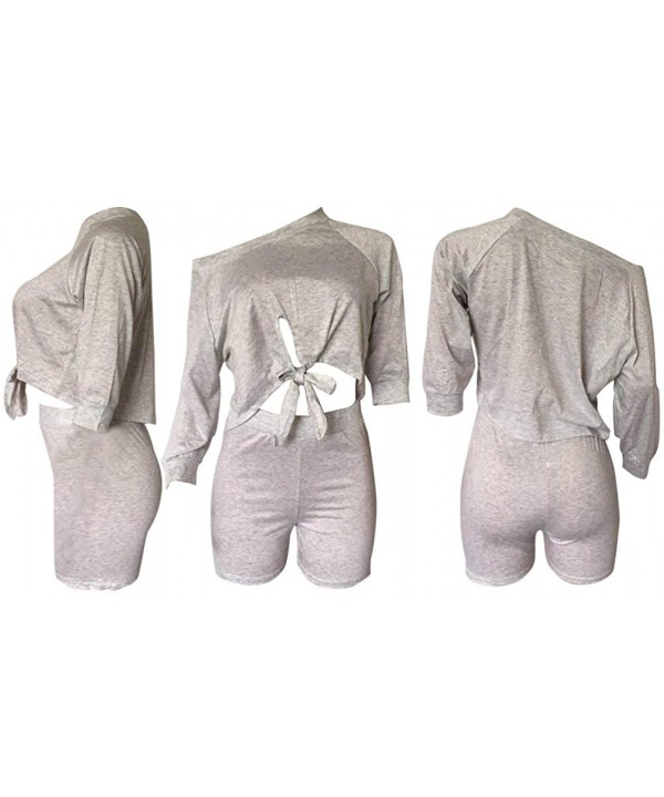 2 Piece Outfits for Women - Sexy Two Piece Sets Tie Front Crop Top + Skinny Pants Jumpsuits - Grey-1 - CF18UXNI3XS $27.72-Sets