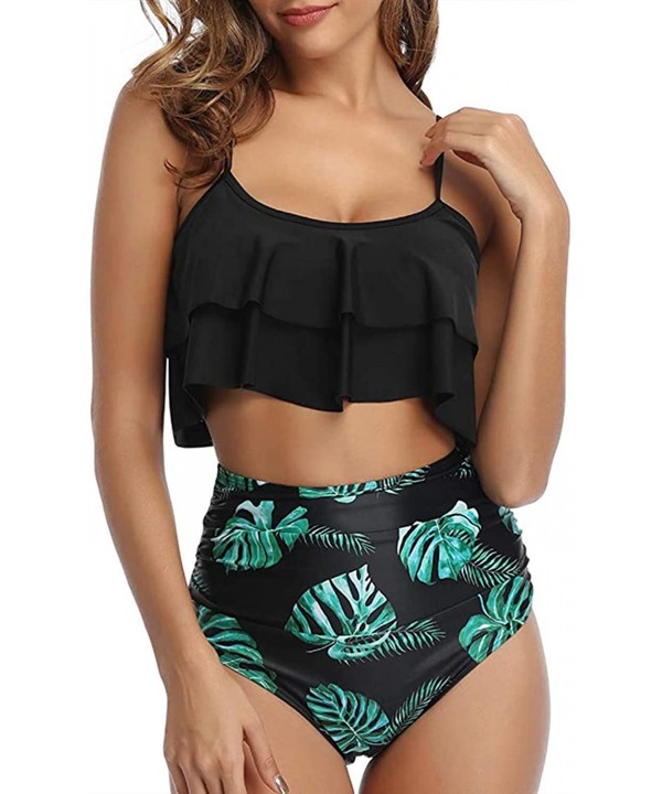 Women High Waisted Swimsuit Flounce Swimwear Racerback Vintage Two Piece Bikini - Short Green - C9197299422 $20.32-Sets