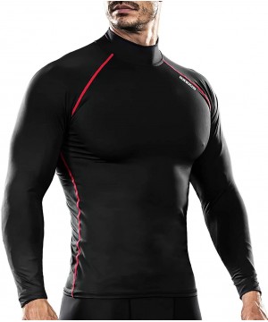 UV Sun Protection Long Sleeve Top Shirts Skins Tee Compression Base Layer - Black(red Line) - C417YT79UYS $11.75-Rash Guards