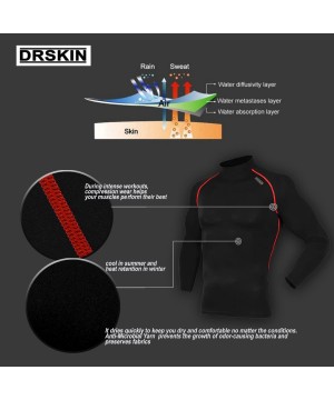 UV Sun Protection Long Sleeve Top Shirts Skins Tee Compression Base Layer - Black(red Line) - C417YT79UYS $11.75-Rash Guards