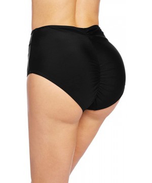 Women's High Waisted Bikini Bottoms Booty Shorts Cheeky Swim Shorts Retro Ruched Butt Swimsuit - Black - CB1947XYLZG $13.56-B...